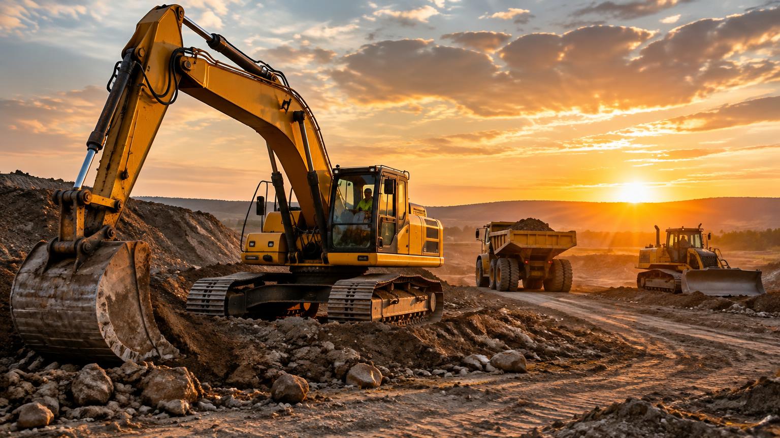 Excavator and heavy equipment on a construction job site
